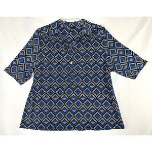 Alfani Top Women's Size 2X Blue Half Sleeve Geometric Career Workwear Stretch